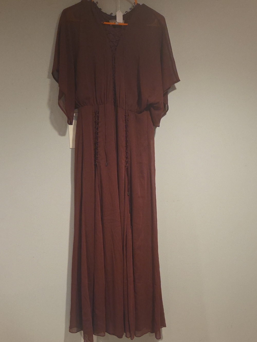 #27 Laurie Felt Beautiful Burgundy Lace-Up Maxi Dress